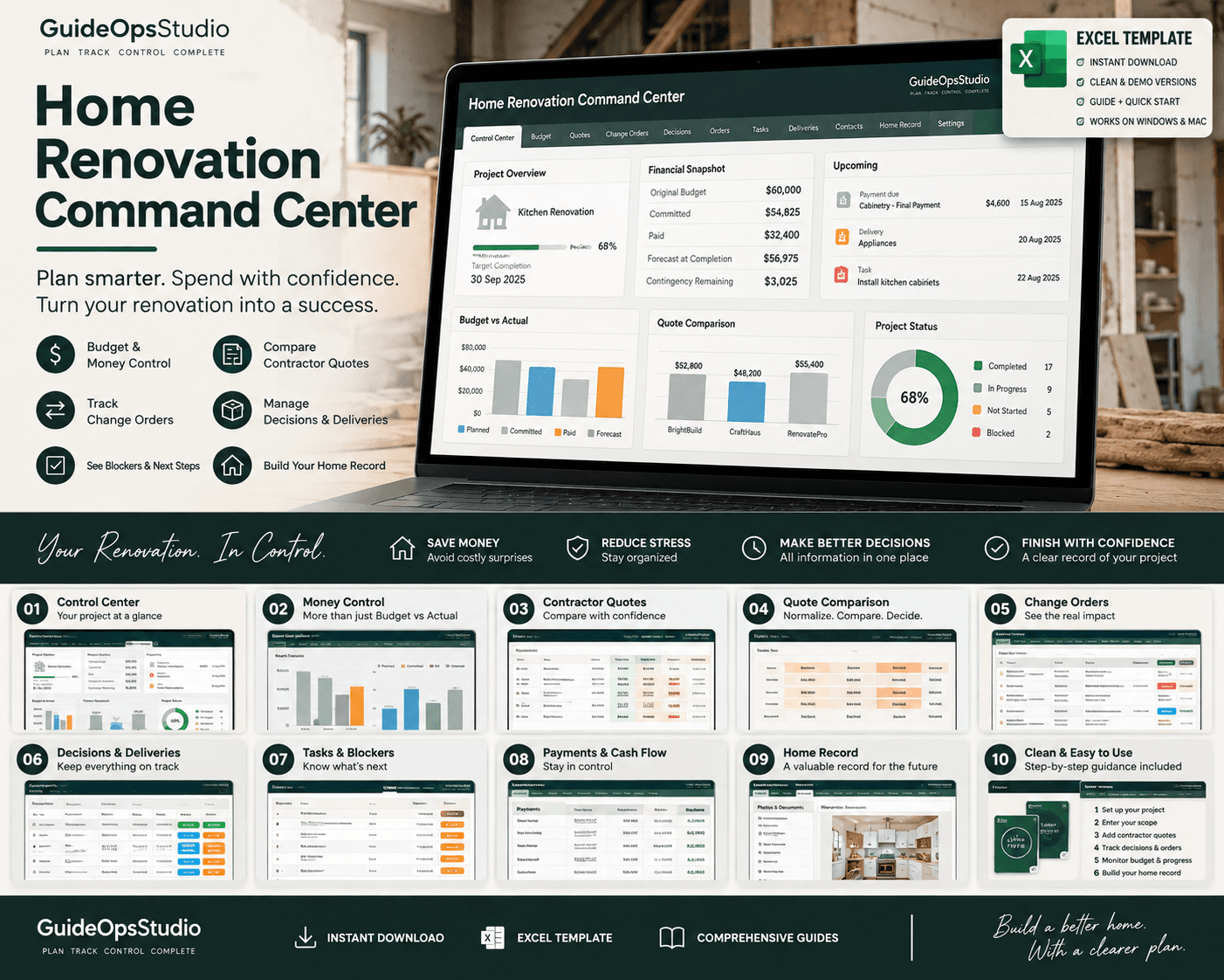 Home Renovation Command Center workbook and renovation planning preview